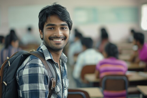 Studenti indiani alla scuola sullo sfondo in stile bokeh