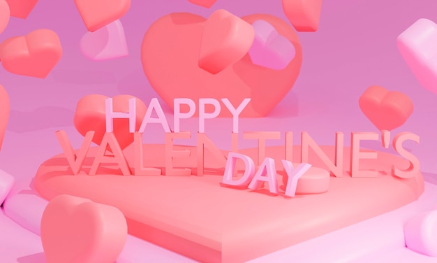 Studio con cuori e lettere rosa, simbolo dell'amore. Biglietto di auguri vacanza per San Valentino - 3d'illustrazione.