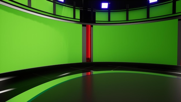 Studio di notizie, sfondo per spettacoli televisivi .TV su parete. 3D sfondo di studio di notizie virtuali, illustrazione 3d