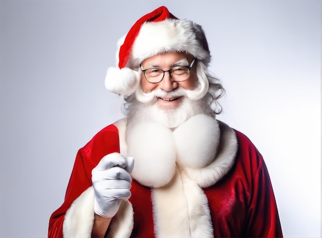 Studio fotografico professionale di Babbo Natale su sfondo bianco