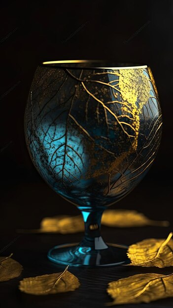 Studio shot di un bicchiere d'acqua su sfondo nero IA generativa