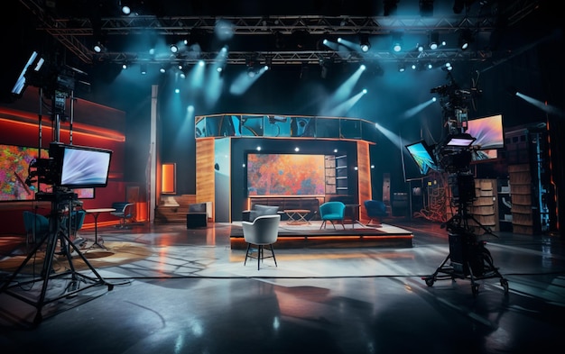 Studio televisivo con telecamera e luci