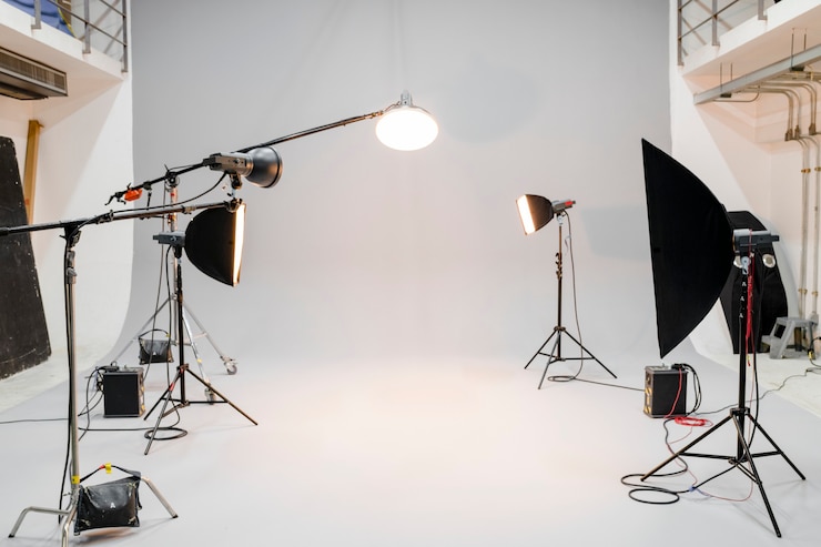 Foto studio vuoto con illuminazione fotografica