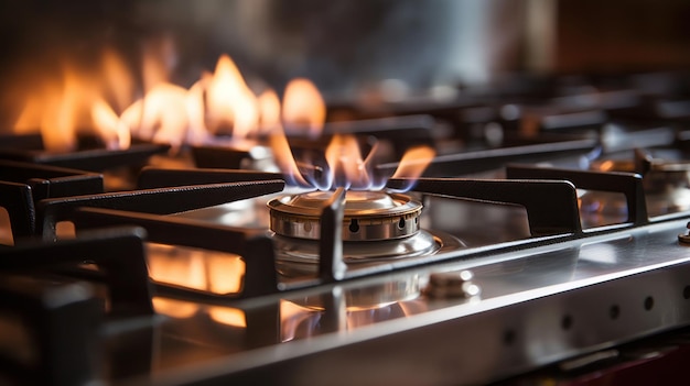 stufa a gas in cucina moderna con la fiamma