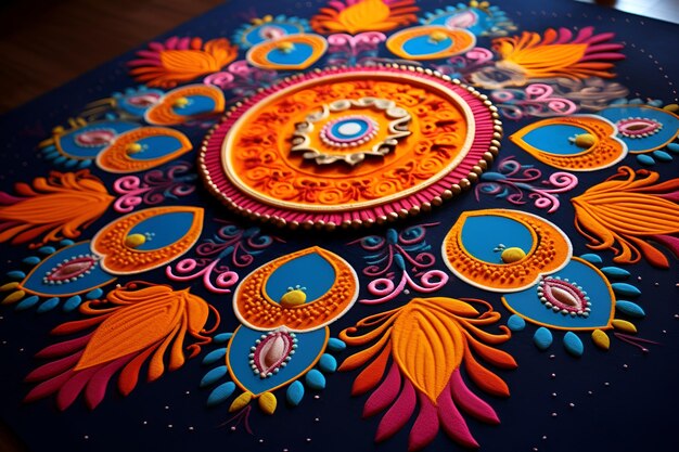 Stupendo design colorato di rangoli sul pavimento concetto di celebrazione di Diwali