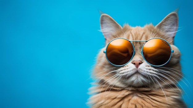 Stylish Cat Sporting Sunglasses contro uno sfondo blu Generative AI