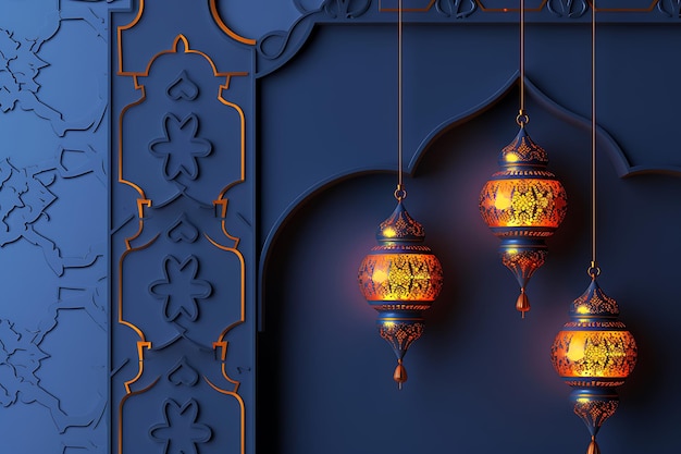 Stylish design del festival di Eid Mubarak con luna e lampada