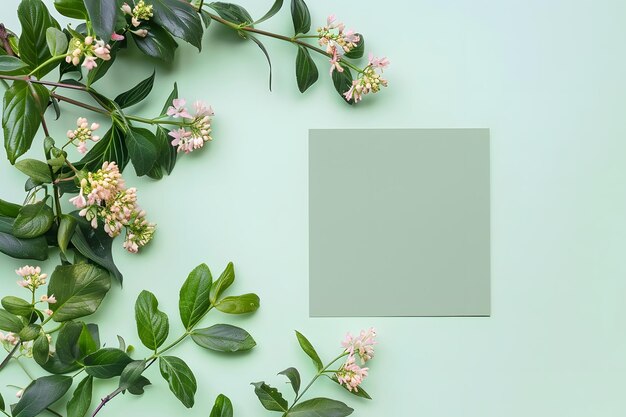 Stylish elegante piatto lay oliva verde floristico saluto invito cartolina con copia spazio mockup