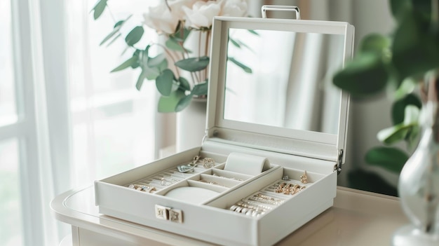 Stylish gioielli e accessori di bellezza organizzer scatola con specchio per donne in elegante design moderno