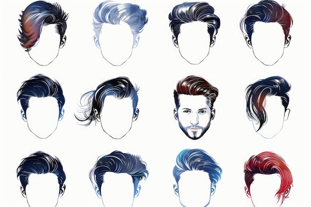 Stylish men's hairstyles per designer su sfondo bianco