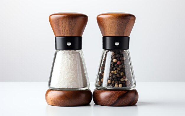 Stylish Salt and Pepper Grinder Collection su sfondo bianco