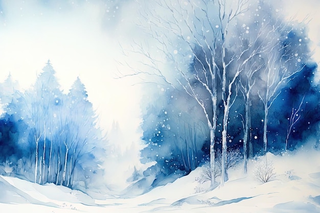 Su carta bianca è stato creato uno sfondo ad acquerello in gelido blu invernale