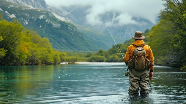 Su un magnifico fiume alpino i pescatori a mosca pescano a mosca