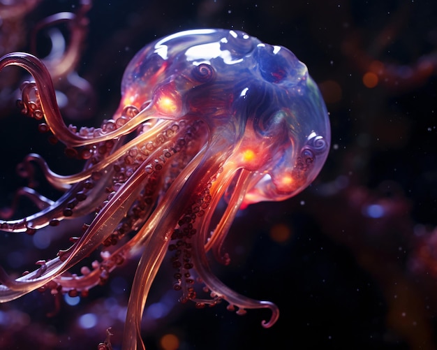 su un tentacolo di gelatina di notte Contesto della creatura Frangia di nebulose iridescenti