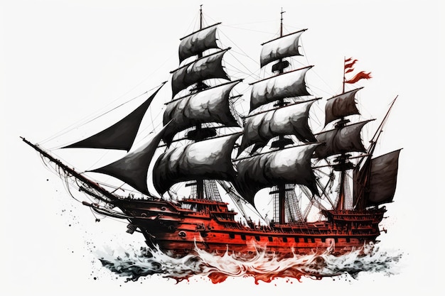 Su uno sfondo bianco una nave pirata