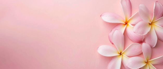 Su uno sfondo rosa pallido c'è una splendida Frangipani Plumeria un fiore tropicale