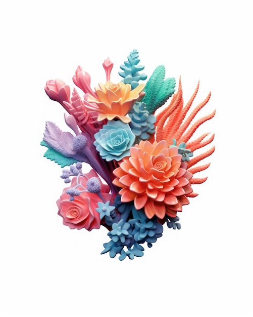 Sublimazione dell'illustrazione 3D Bouquet floreale di corallo Clipart AI Generated