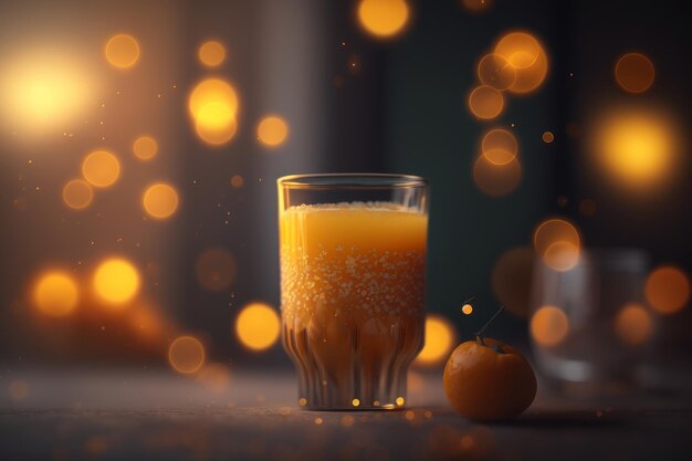 Succo d'arancia fresco in un bicchiere su uno sfondo bellissimo Illustrazione AI Generative