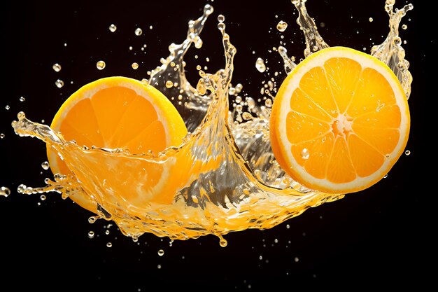 Succo d'arancia spruzzato in un spruzzo di liquido