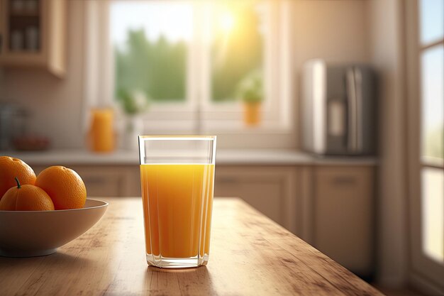 Succo d'arancia sulla tavola di legno IA generativa