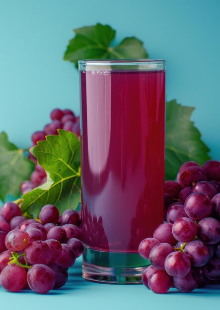 Succo d'uva appena spremuto in un bicchiere con l'uva