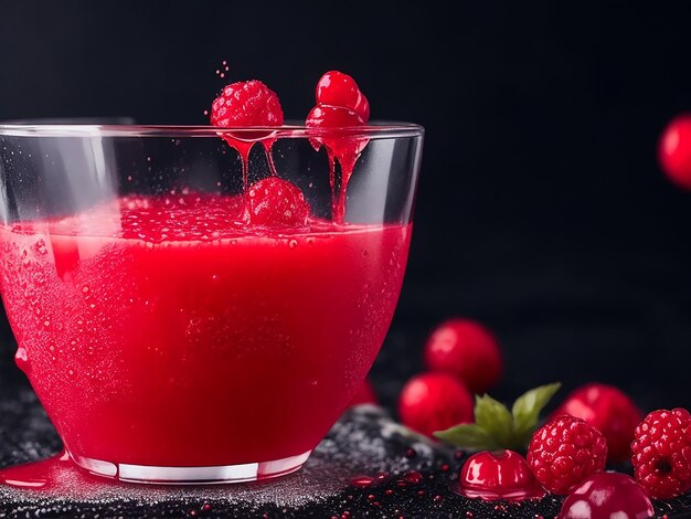 Succo di bacche rosse con spruzzata rossa su uno sfondo scuro bevanda di Halloween