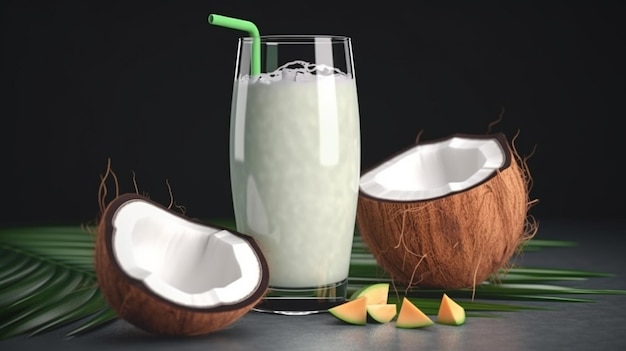 Succo di cocco frescoBevi acqua di cocco AI Generative