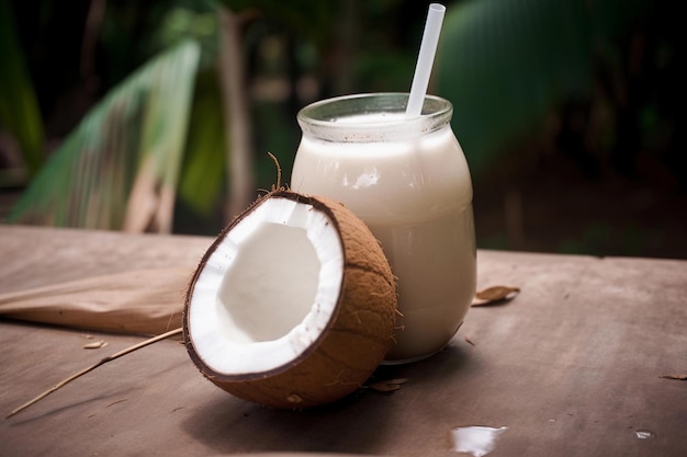 Succo di cocco in un bicchiere AI Generato