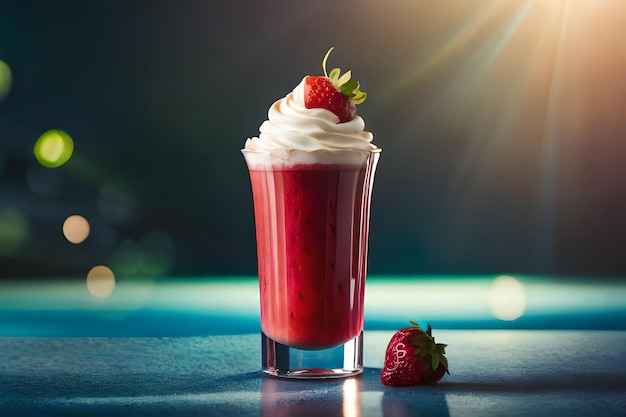 Succo di fragola con latte e tazza sul tavolo