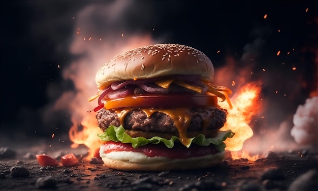 Succosi hamburger in fiamme IA generativa