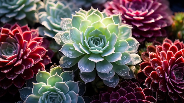 Succulente sempreverdi Sempervivum che emergono dal suolo