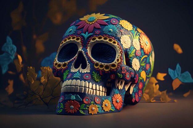 Sugar Skull Calavera per celebrare il Giorno dei Morti in Messico Dia de Los Muertos AIGenerated