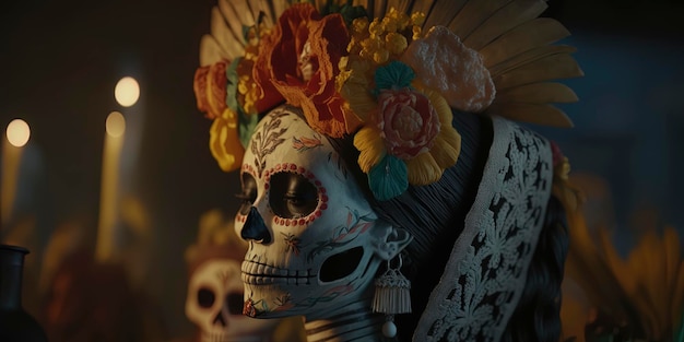 Sugar Skull Calavera per celebrare il giorno dei morti messicani dia de los muertos Santa Muerte dia de los muertos catrina