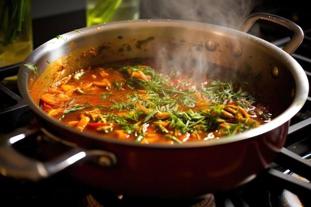 Sugo di pasta cuocere a fuoco lento in padella con le erbe aromatiche