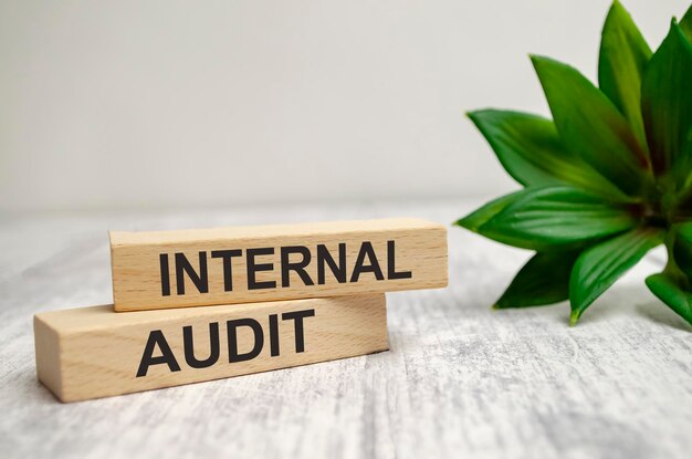 Sui blocchi di legno con l'iscrizione AUDIT INTERNAL