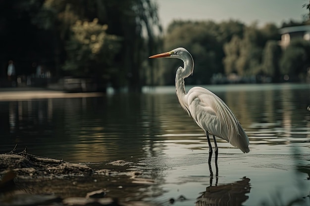 Sul lago c'è un airone bianco