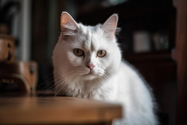 Sul tavolo c'è un gatto bianco