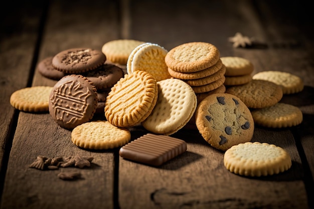 Sul tavolo sono sparsi una varietà di biscotti