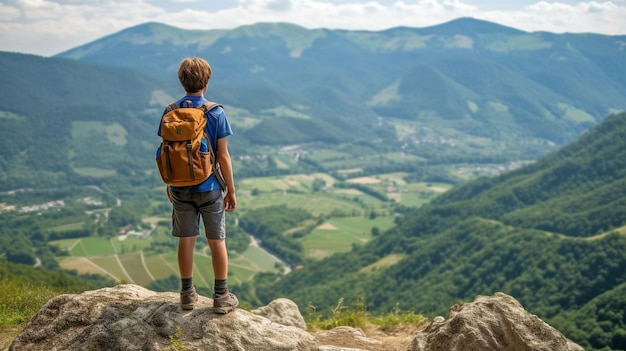 Sulla montagna un giovane turista GENERA AI