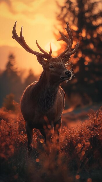 sullo sfondo al tramonto in stile di atmosfera fredda e distaccata paesaggi fotorealistici 32k uhd dreamlike stag natura realistico warmcore barbizon scuola ar 916 v 60