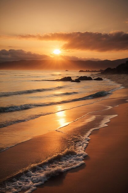 sullo sfondo del tramonto e della spiaggia