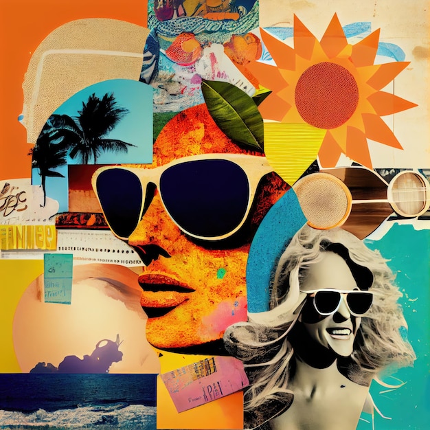 Summer Music Collage Surreal Contemporary Poster Drawing Imitazione Abstract Generative AI Illustration