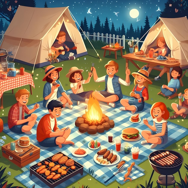 Summertime Fun Amici che si godono un barbecue al sole Microstock Image