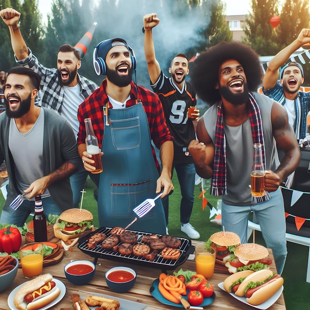 Summertime Fun Amici che si godono un barbecue al sole Microstock Image