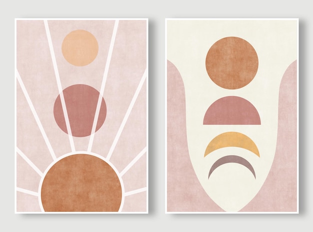 Sun and moon geometry watercolor art hanging picture