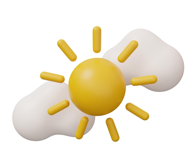 Sun cloud 3d meteo isolato minimo 3d rendering illustrazione in stile cartone animato alla moda