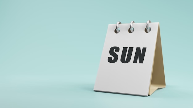 SUN domenica sul calendario da tavolo di carta 3d rendering