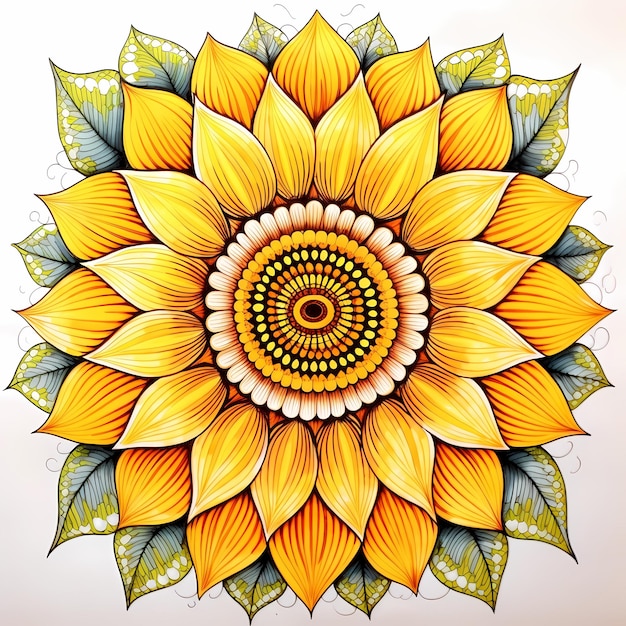 Sunflower Delight Zen Zentangle intricato Pagina da colorare senza ombreggiatura