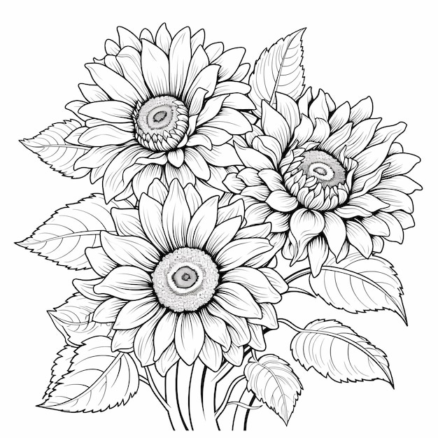 Sunflower Serenity Relaxing Adult Pagina da colorare con motivi semplici di girasole