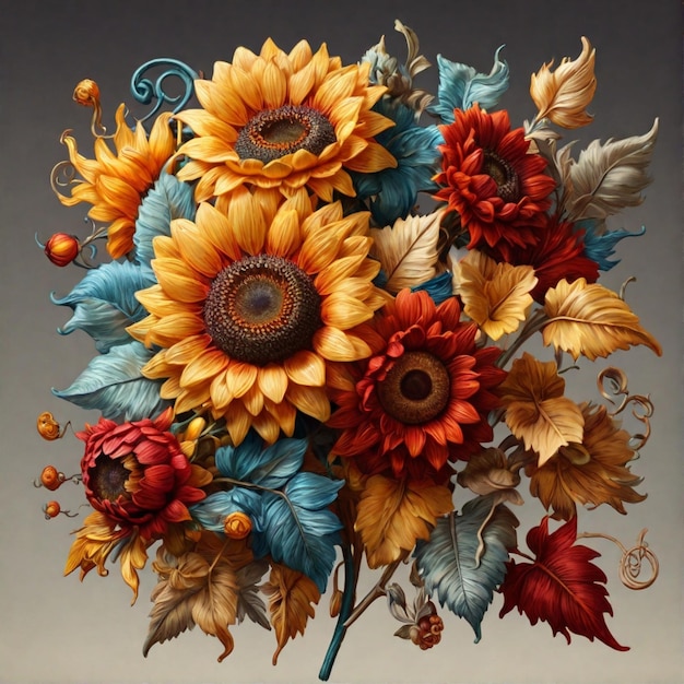 Sunflower vintage realistico e colorato